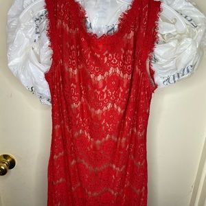 Red lace prom dress